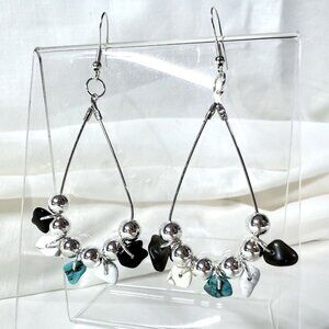 Sterling Silver Turquoise Quartz Agate Beaded Dangle Earrings